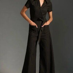 Anthropologie Maeve Colette Wide Leg High Rise Black Jumpsuit Size 2